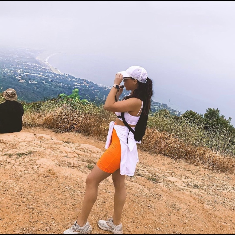 High waisted orange biker shorts